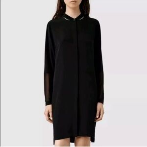 AllSaints Fivi Black Long Sleeve Shirt Dress